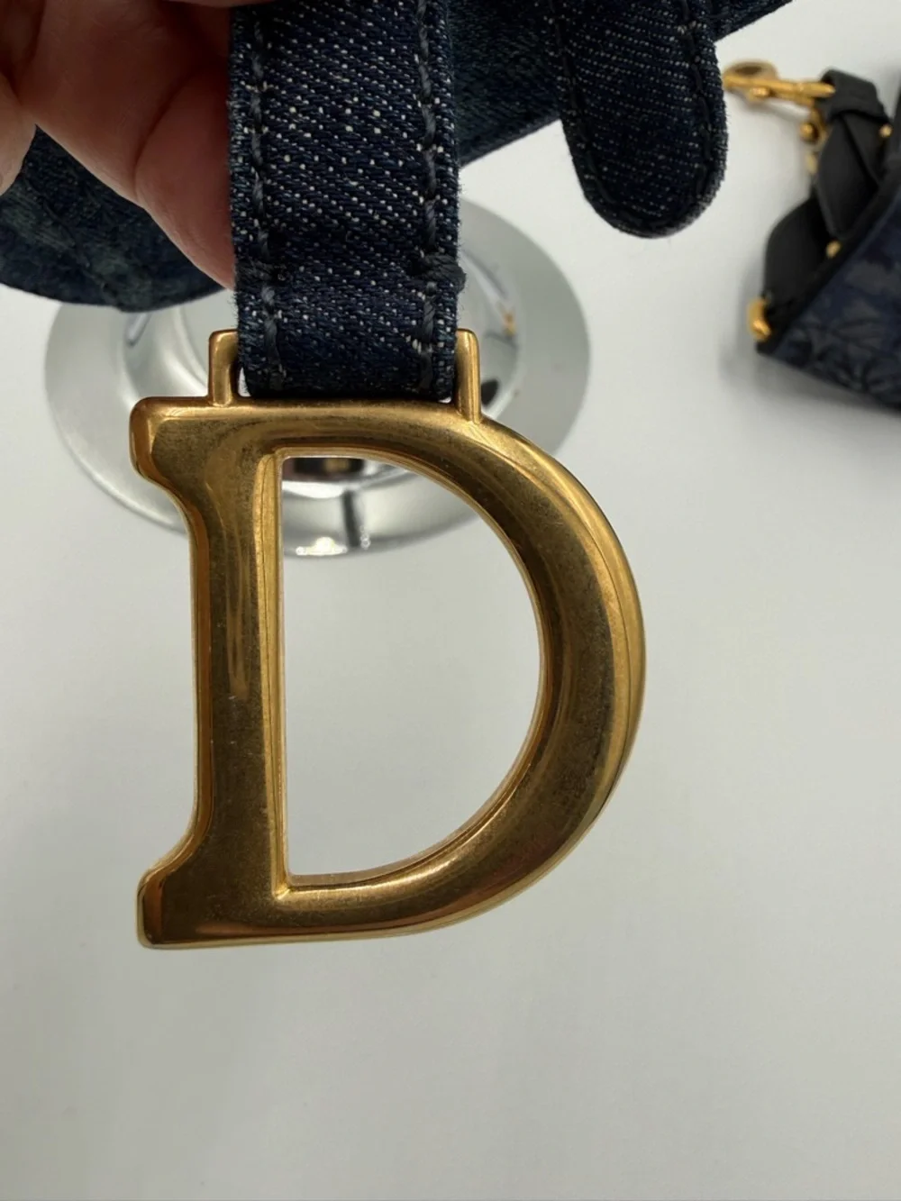 Dior Navy Denim Tie Dyed Saddle Mini Bag with Gold D Charm and Strap - Picture 7 of 16